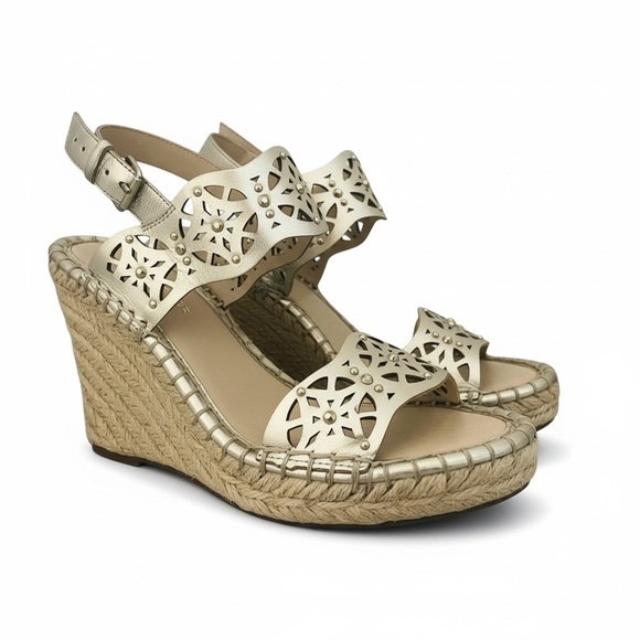 Marc Fisher Shoes - Mark Fisher Metallic Gold Laser Cutout 4” Wedge Sandals